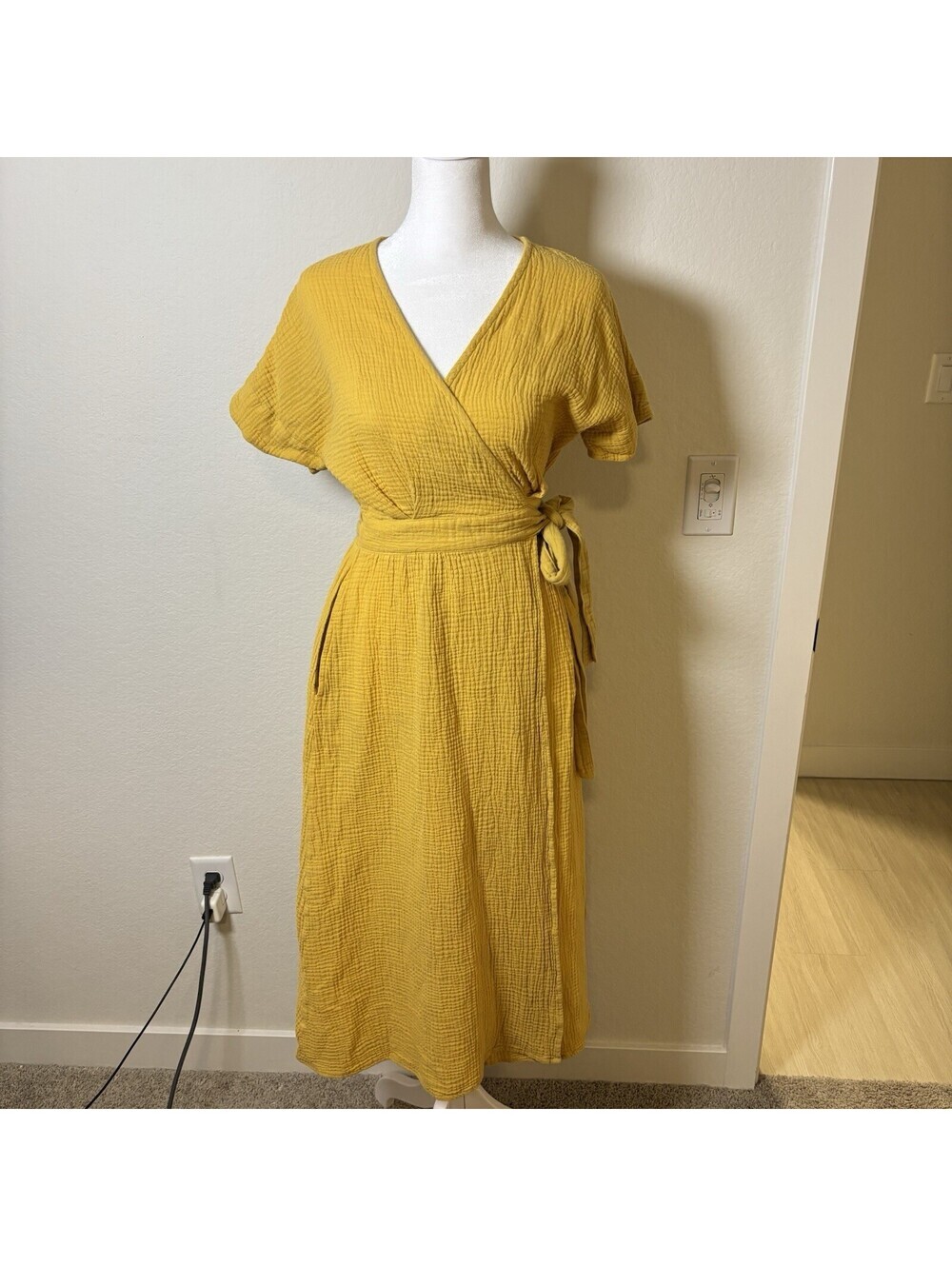 Marine Layer Cotton Gauze Wrap Dress Butter Yellow Size XS Lightweight Summer